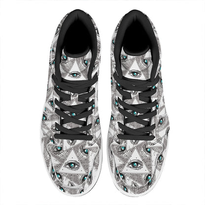 Illuminati Pattern Print High Top Leather Sneakers