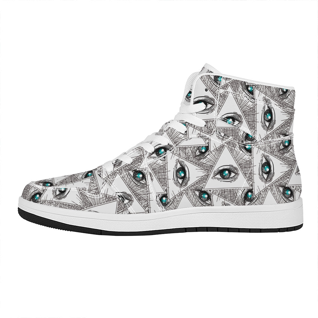 Illuminati Pattern Print High Top Leather Sneakers