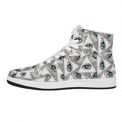 Illuminati Pattern Print High Top Leather Sneakers