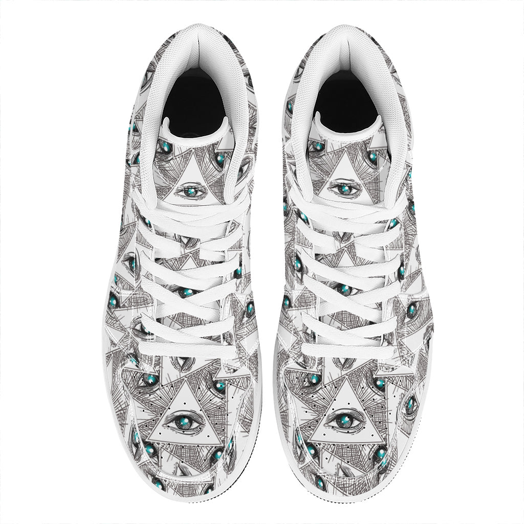 Illuminati Pattern Print High Top Leather Sneakers