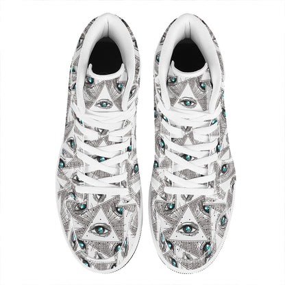Illuminati Pattern Print High Top Leather Sneakers