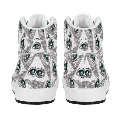 Illuminati Pattern Print High Top Leather Sneakers