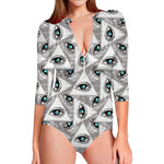 Illuminati Pattern Print Long Sleeve Swimsuit