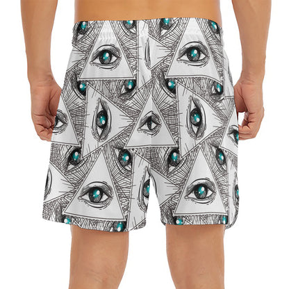 Illuminati Pattern Print Men's Split Running Shorts