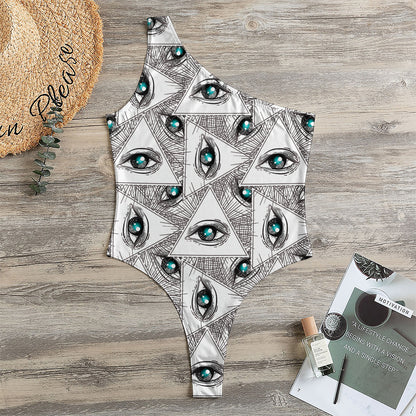 Illuminati Pattern Print One Shoulder Bodysuit