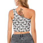 Illuminati Pattern Print One Shoulder Crop Top