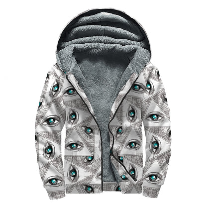 Illuminati Pattern Print Sherpa Lined Zip Up Hoodie