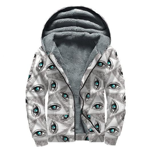 Illuminati Pattern Print Sherpa Lined Zip Up Hoodie