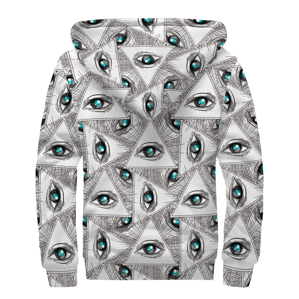Illuminati Pattern Print Sherpa Lined Zip Up Hoodie