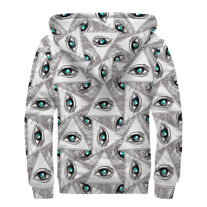 Illuminati Pattern Print Sherpa Lined Zip Up Hoodie