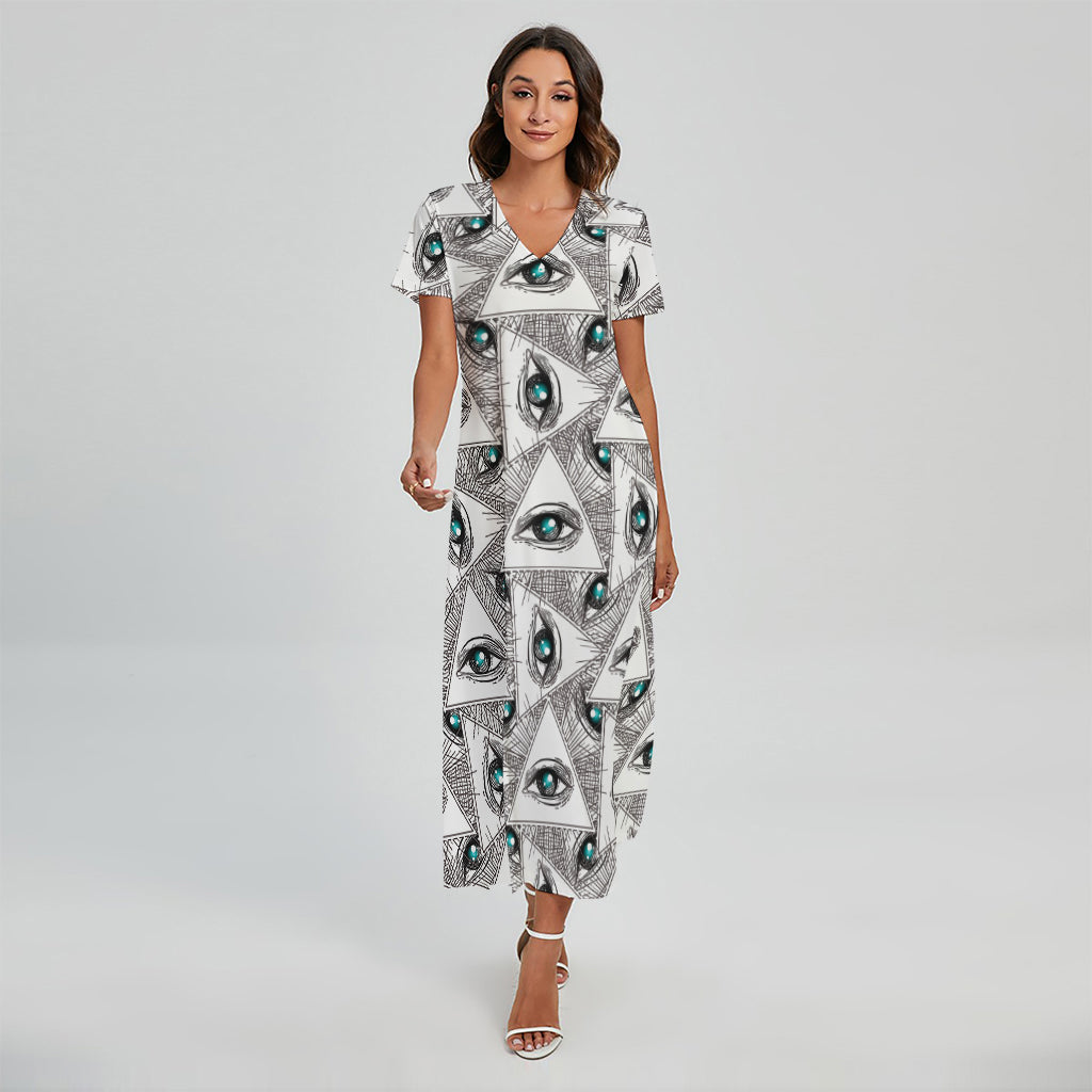 Illuminati Pattern Print Short Sleeve Maxi Dress