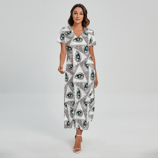 Illuminati Pattern Print Short Sleeve Maxi Dress