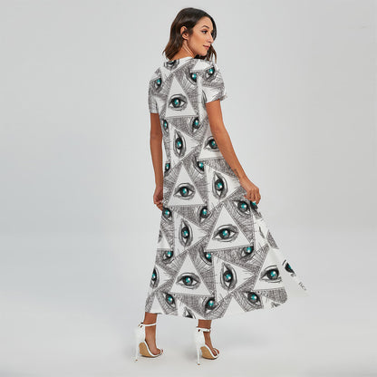 Illuminati Pattern Print Short Sleeve Maxi Dress
