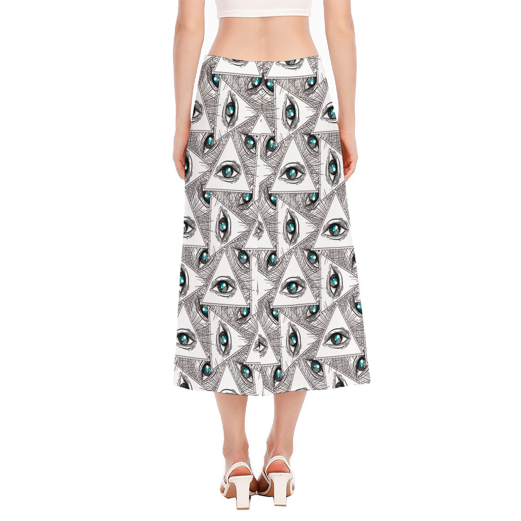 Illuminati Pattern Print Side Slit Midi Skirt