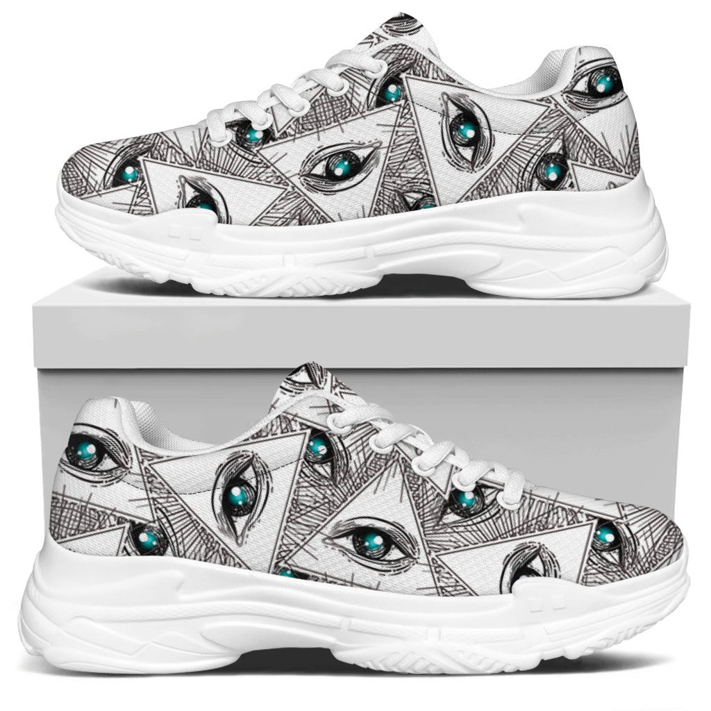 Illuminati Pattern Print White Chunky Shoes