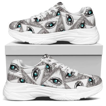 Illuminati Pattern Print White Chunky Shoes