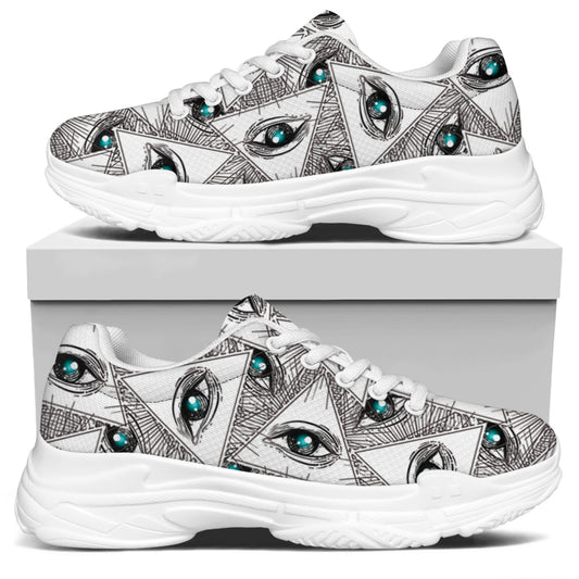 Illuminati Pattern Print White Chunky Shoes