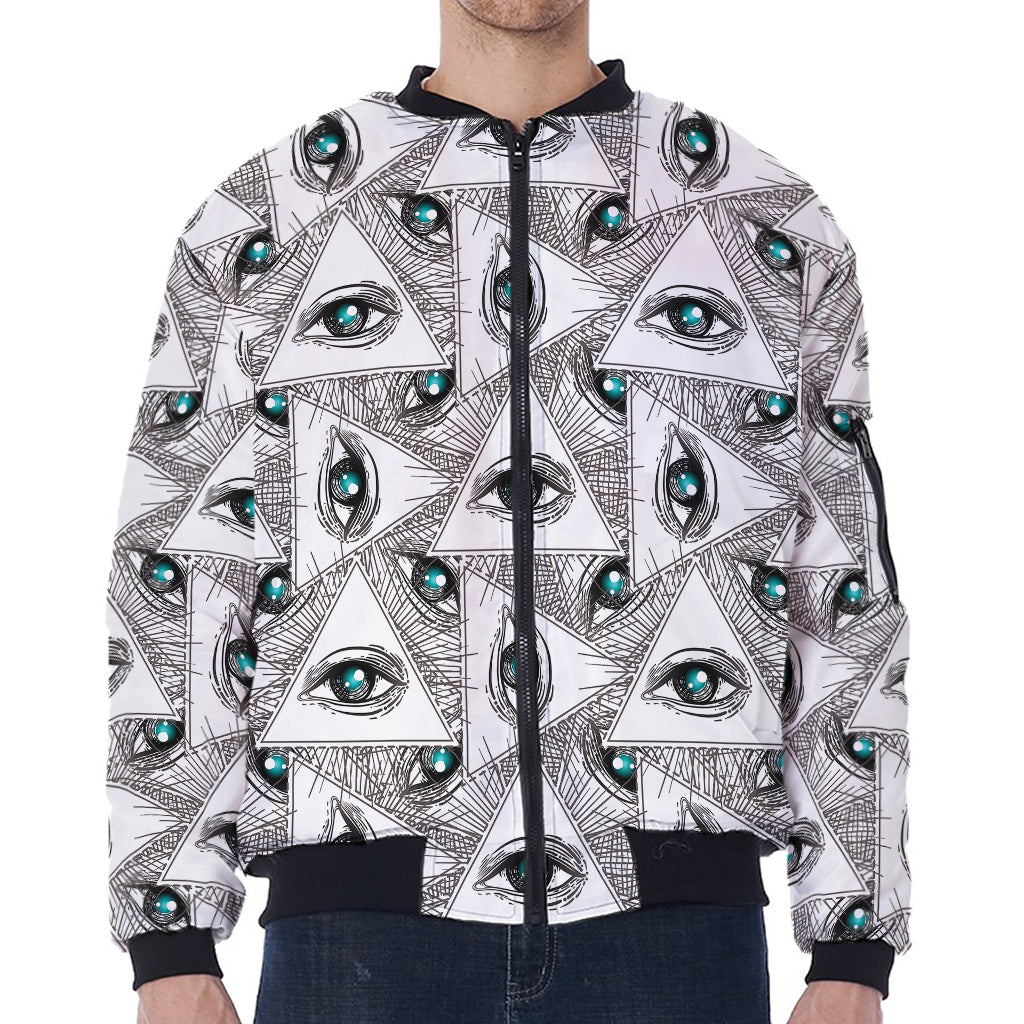 Illuminati Pattern Print Zip Sleeve Bomber Jacket
