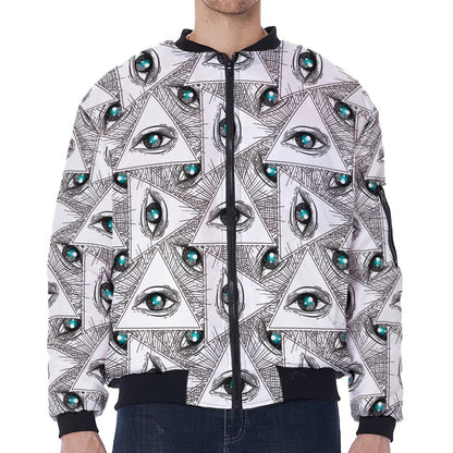 Illuminati Pattern Print Zip Sleeve Bomber Jacket