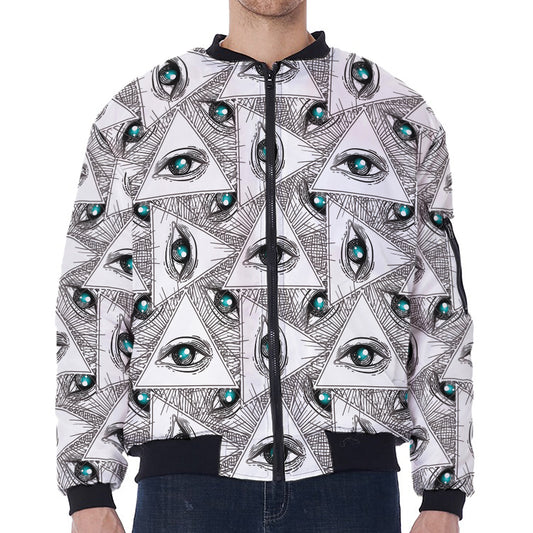 Illuminati Pattern Print Zip Sleeve Bomber Jacket