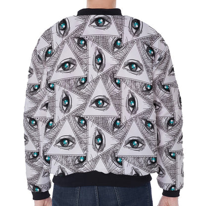 Illuminati Pattern Print Zip Sleeve Bomber Jacket