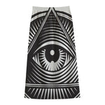 Illuminati Symbol Print Cotton Front Slit Maxi Skirt