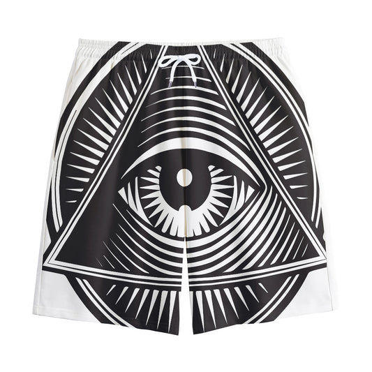 Illuminati Symbol Print Cotton Shorts