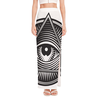 Illuminati Symbol Print High Slit Maxi Skirt