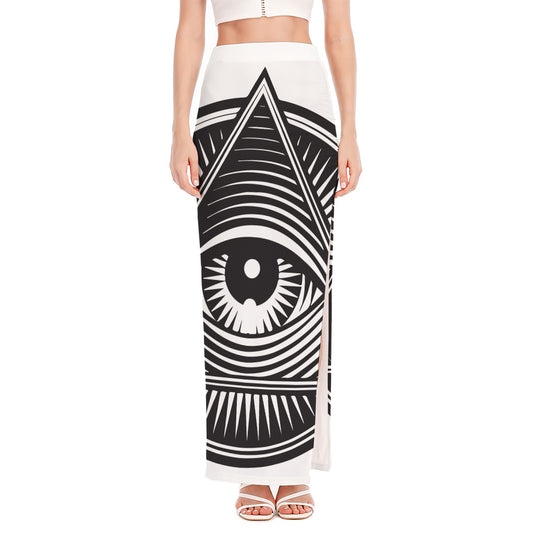 Illuminati Symbol Print High Slit Maxi Skirt