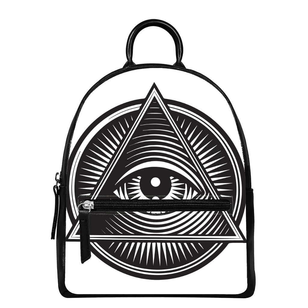 Illuminati Symbol Print Leather Backpack