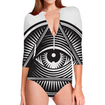 Illuminati Symbol Print Long Sleeve Swimsuit