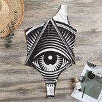Illuminati Symbol Print One Shoulder Bodysuit