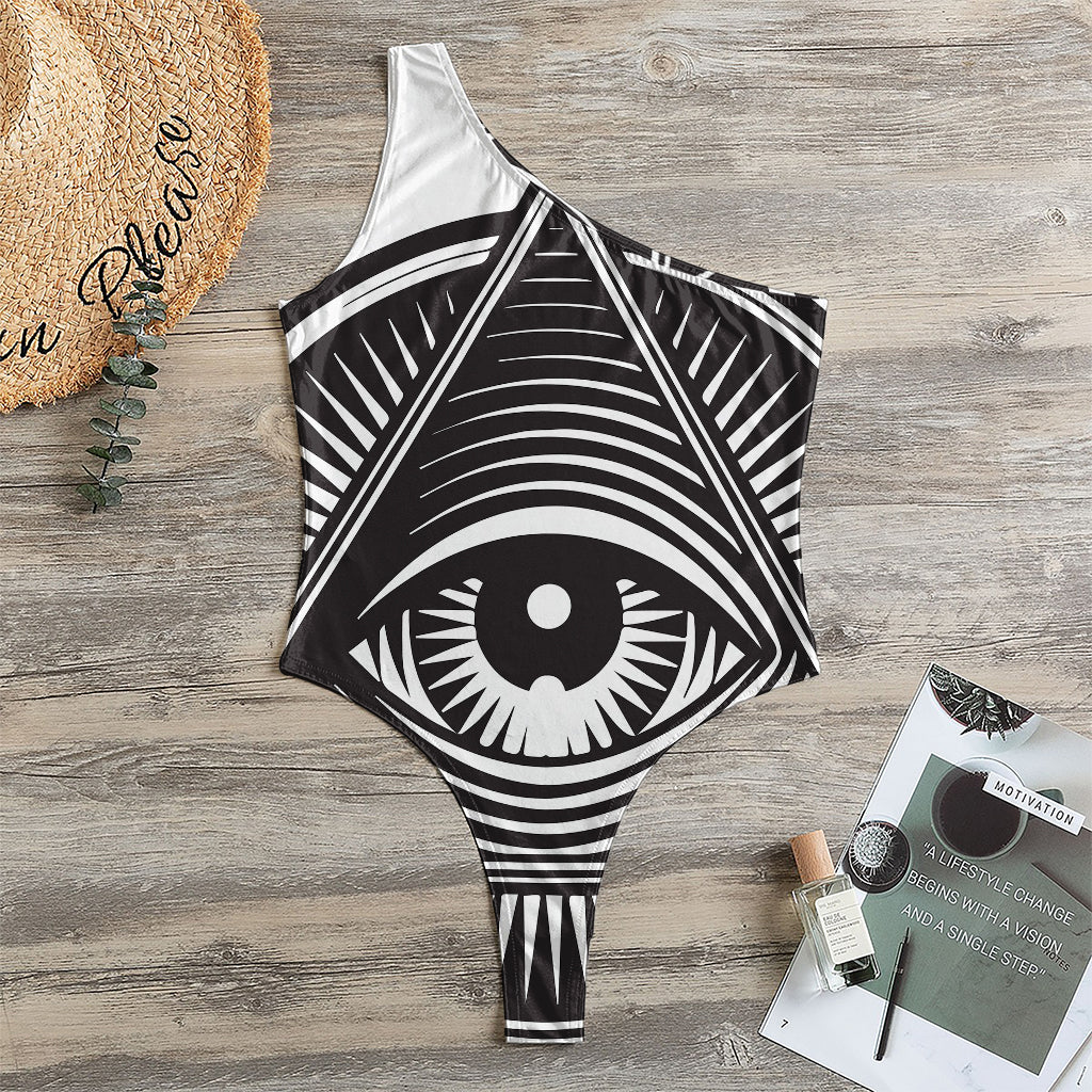 Illuminati Symbol Print One Shoulder Bodysuit