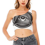 Illuminati Symbol Print One Shoulder Crop Top