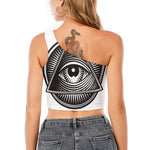 Illuminati Symbol Print One Shoulder Crop Top