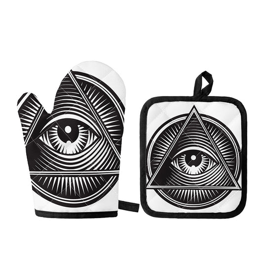 Illuminati Symbol Print Oven Mitt And Pot Holder Set