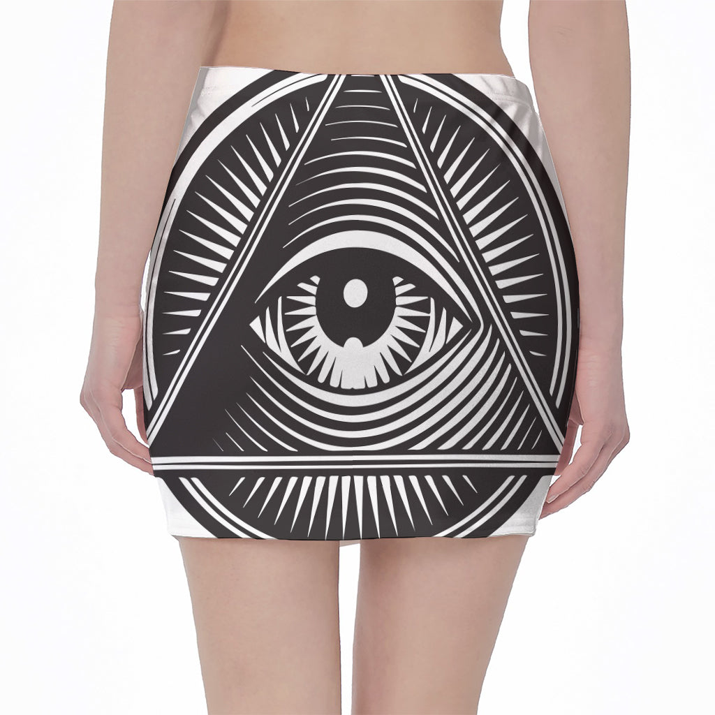 Illuminati Symbol Print Pencil Mini Skirt
