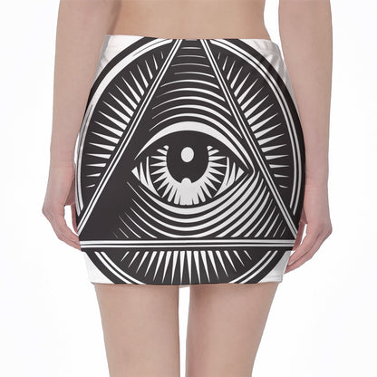 Illuminati Symbol Print Pencil Mini Skirt