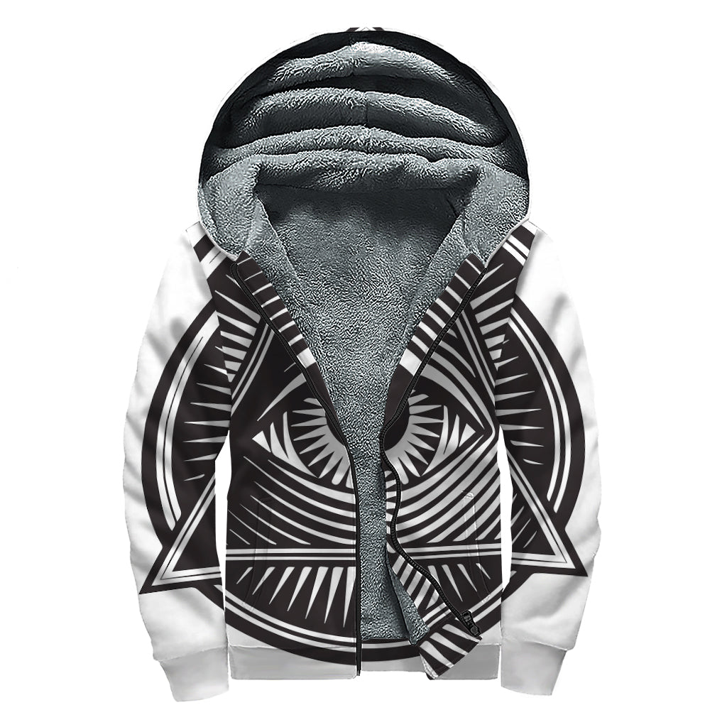 Illuminati Symbol Print Sherpa Lined Zip Up Hoodie