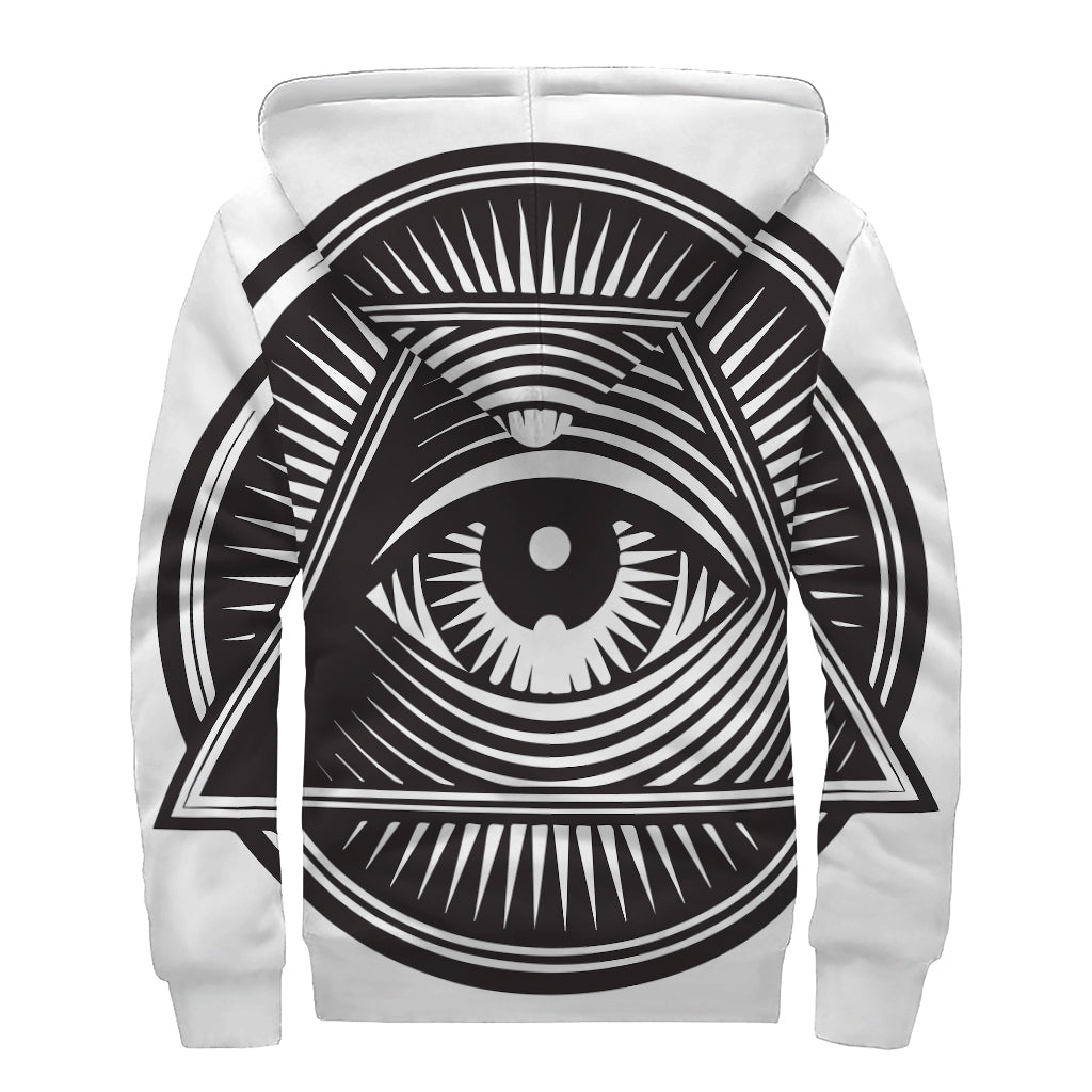 Illuminati Symbol Print Sherpa Lined Zip Up Hoodie