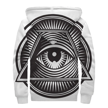 Illuminati Symbol Print Sherpa Lined Zip Up Hoodie