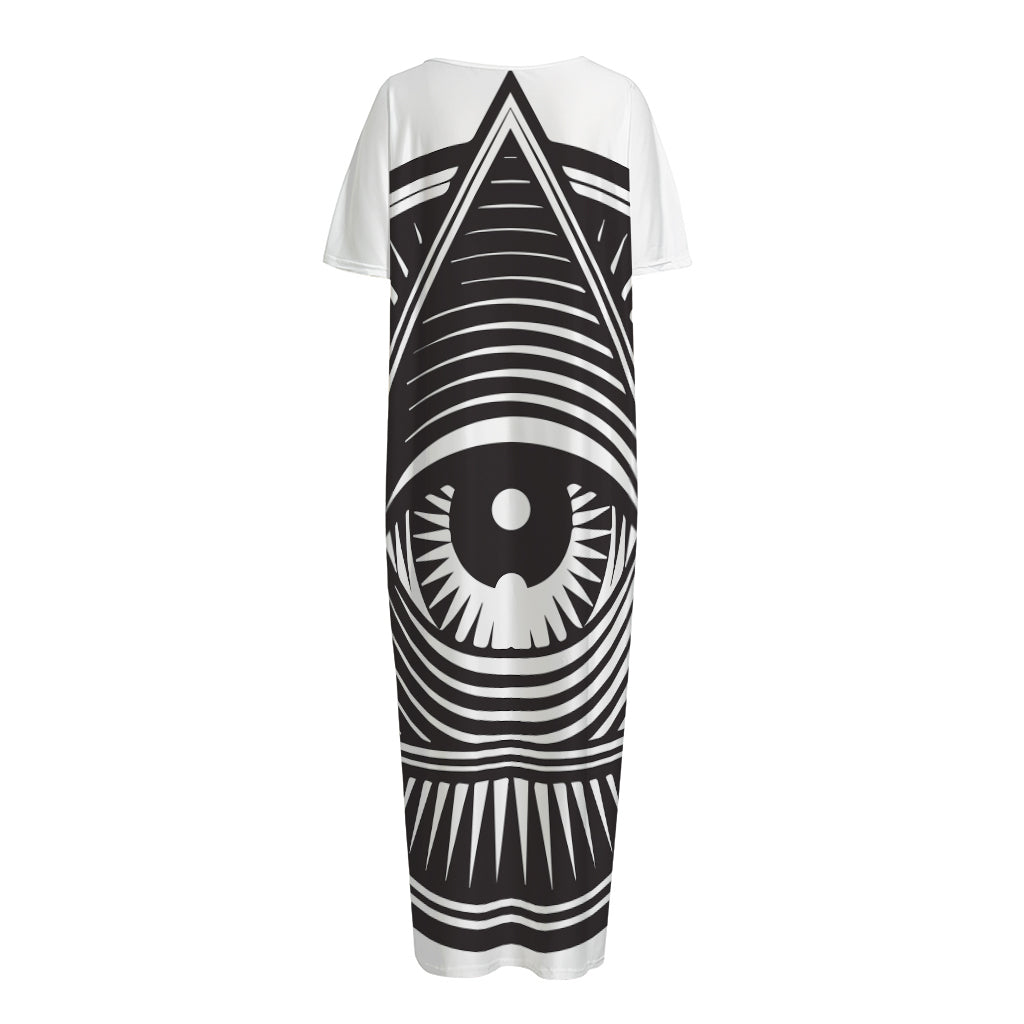 Illuminati Symbol Print Short Sleeve Long Nightdress