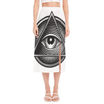 Illuminati Symbol Print Side Slit Midi Skirt