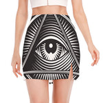 Illuminati Symbol Print Side Slit Mini Skirt