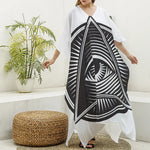 Illuminati Symbol Print Silk V-Neck Kaftan Dress