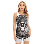 Illuminati Symbol Print Sleeveless One Piece Swimsuit