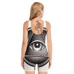Illuminati Symbol Print Sleeveless One Piece Swimsuit
