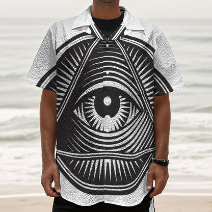 Illuminati Symbol Print Textured Short Sleeve Shirt