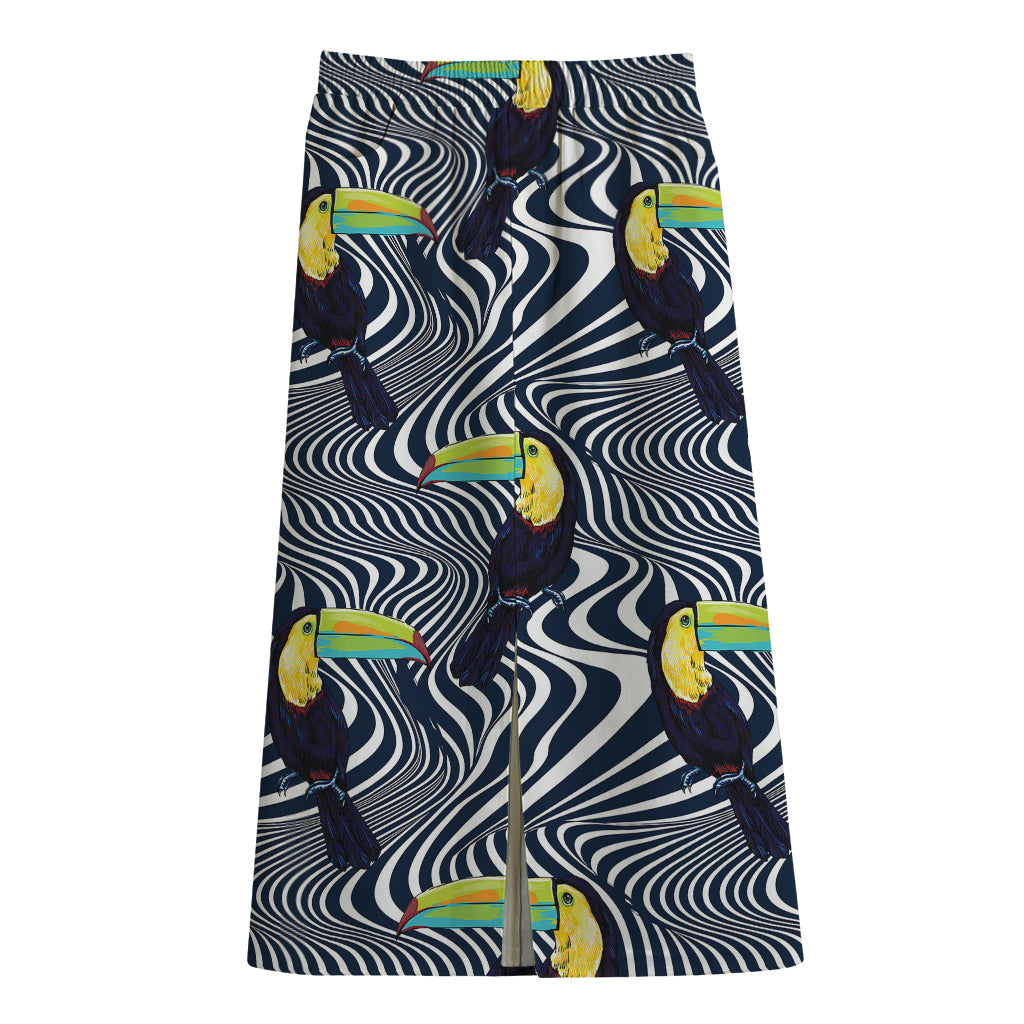 Illusion Toucan Print Cotton Front Slit Maxi Skirt