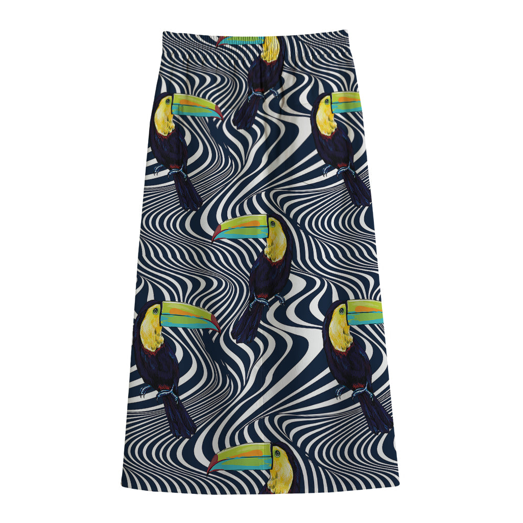 Illusion Toucan Print Cotton Front Slit Maxi Skirt